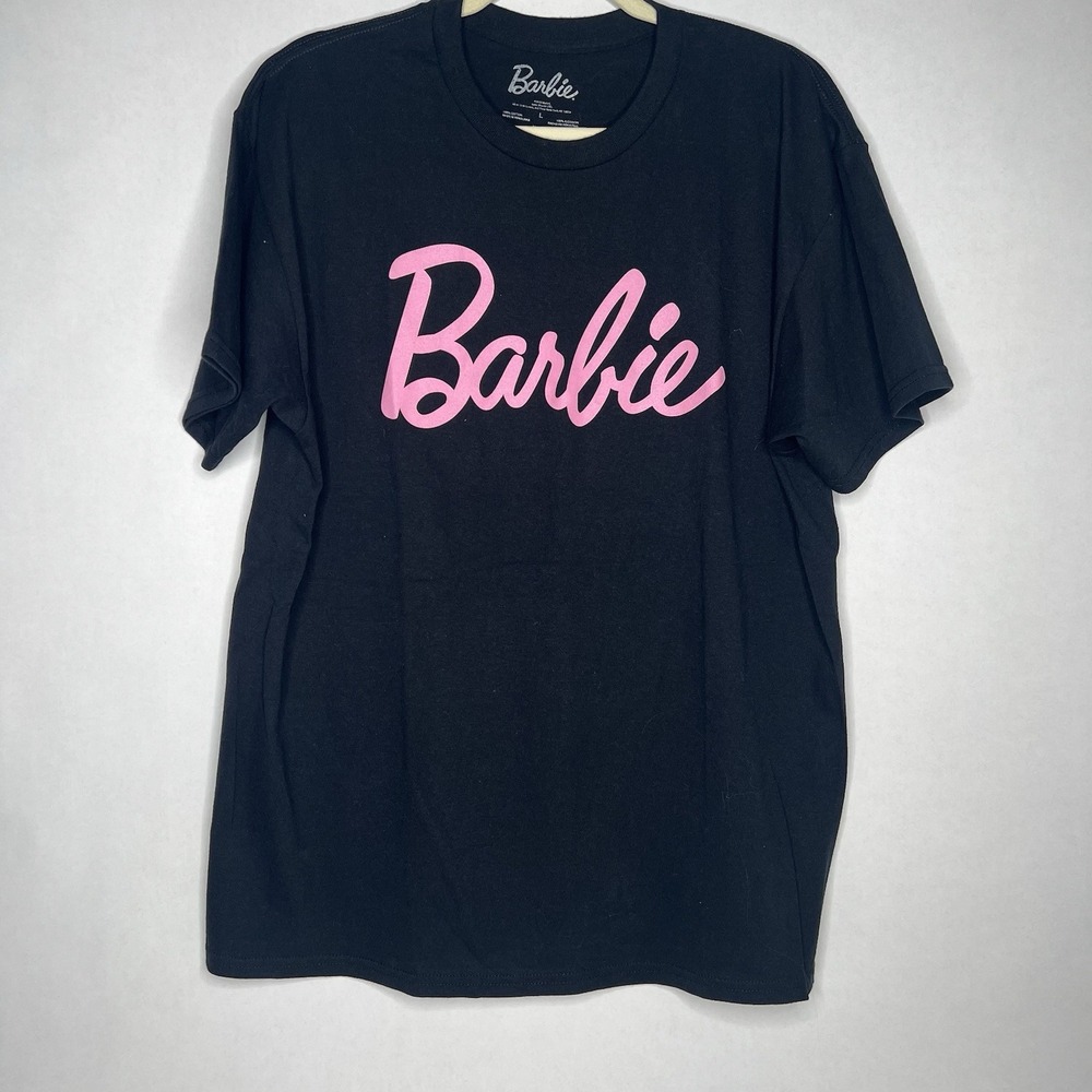 Barbie T-Shirt Woman's Size L Black Short Sleeve Official Logo Cotton Top Tee